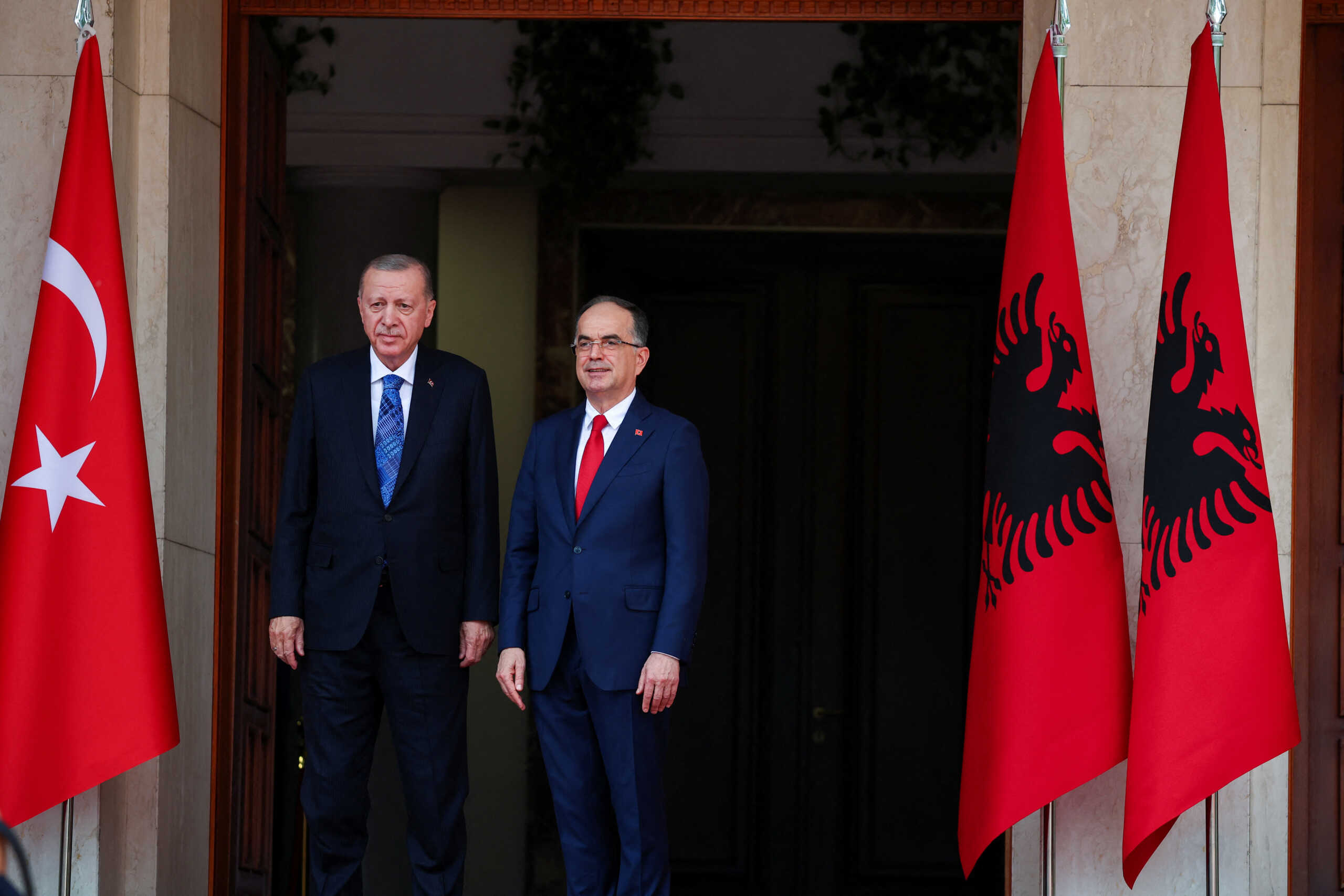 Turkish President Tayyip Erdogan meets with Albania's President Bajram Begaj during his visit to Albania, in Tirana, Albania, October 10, 2024. REUTERS