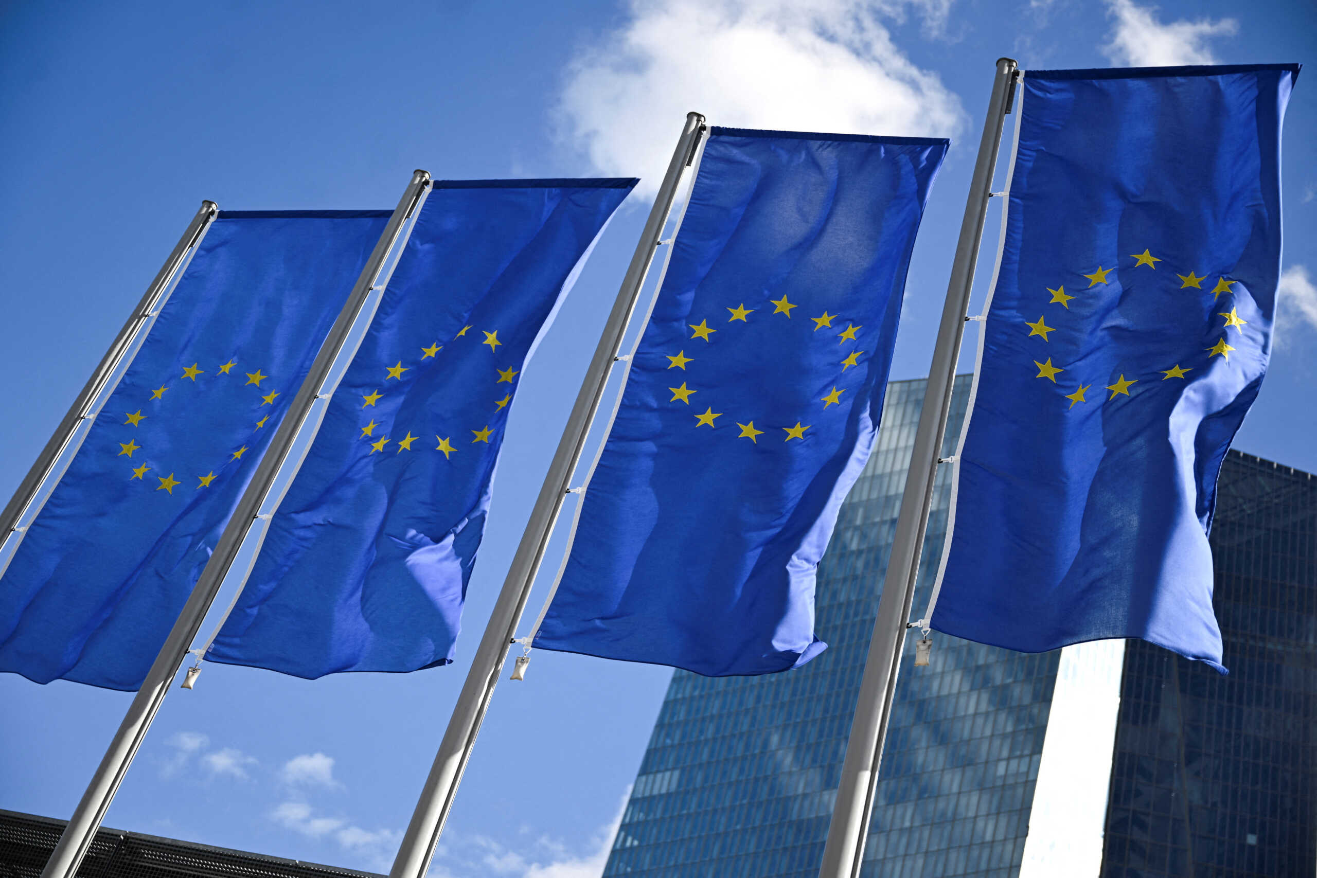 FILE PHOTO: European Union flags flutter on the day European Central Bank (ECB) President Christine Lagarde speaks to reporters following the Governing Council's monetary policy meeting in Frankfurt, Germany September 12, 2024. REUTERS