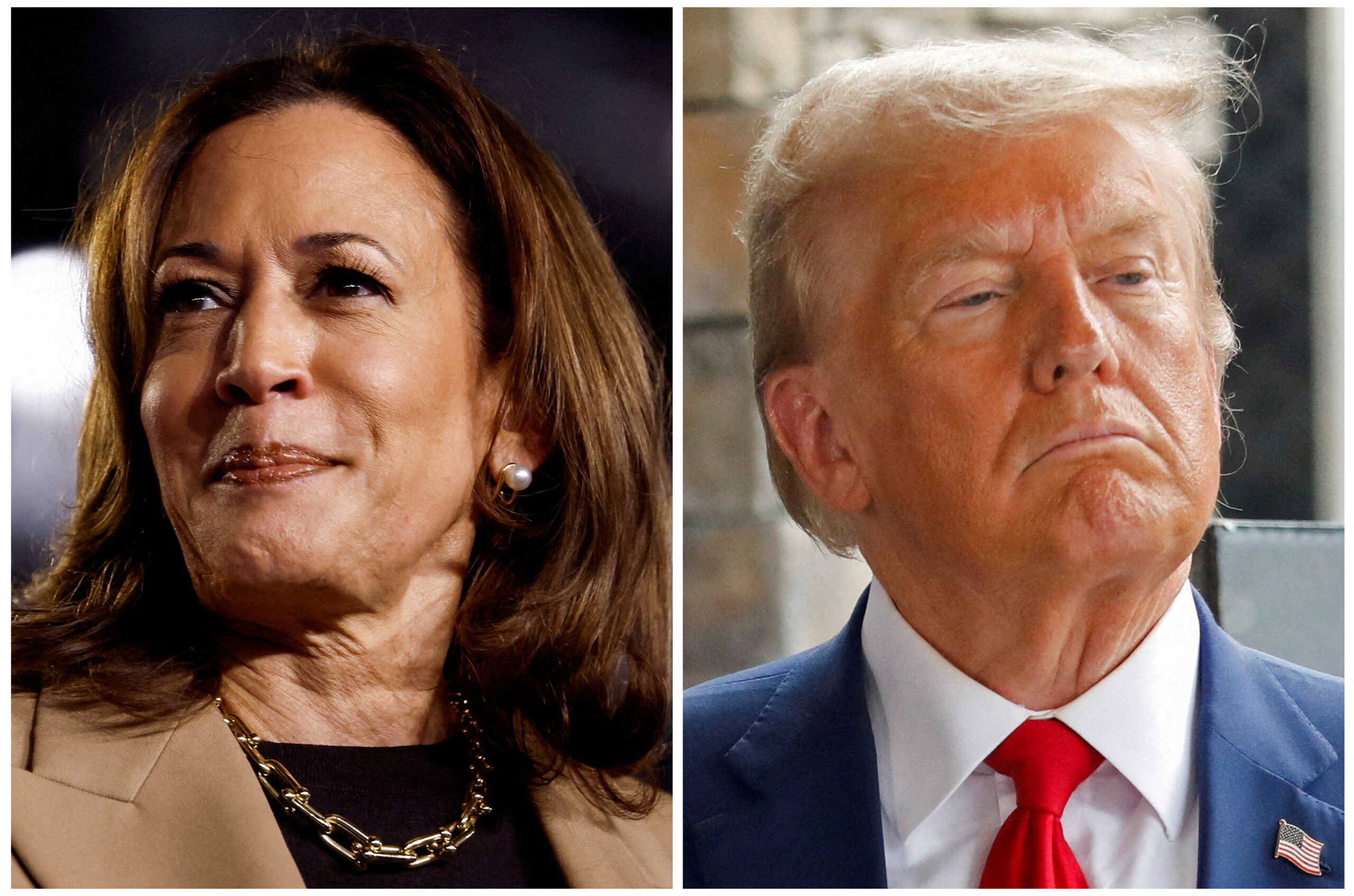 FILE PHOTO: Democratic Vice President Kamala Harris and Republican opponent  former U.S. President Donald Trump are seen in a combination of file photographs taken in Chandler, Arizona, U.S., October 10, 2024 and in Evans, Georgia, U.S., October 4, 2024. REUTERS