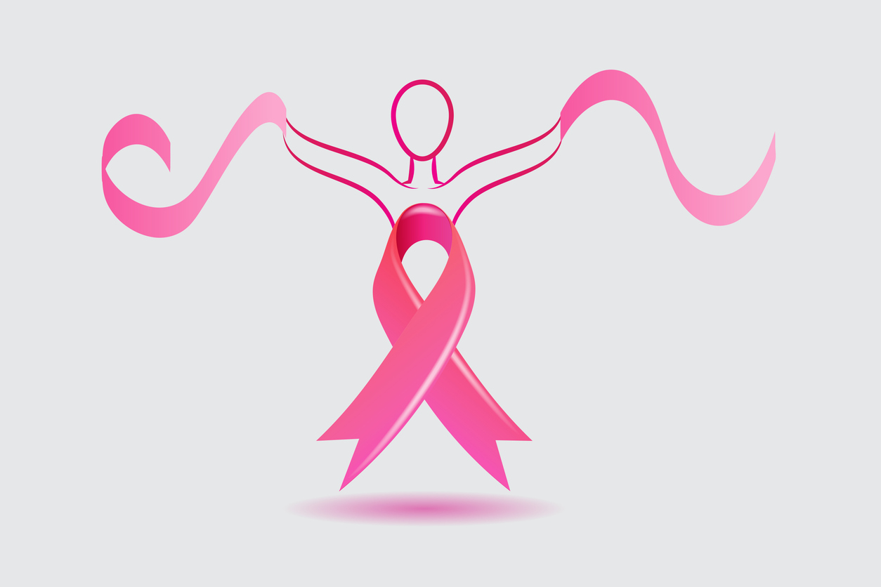 Woman breast cancer awareness ribbon figure people symbol logo vector image web template design