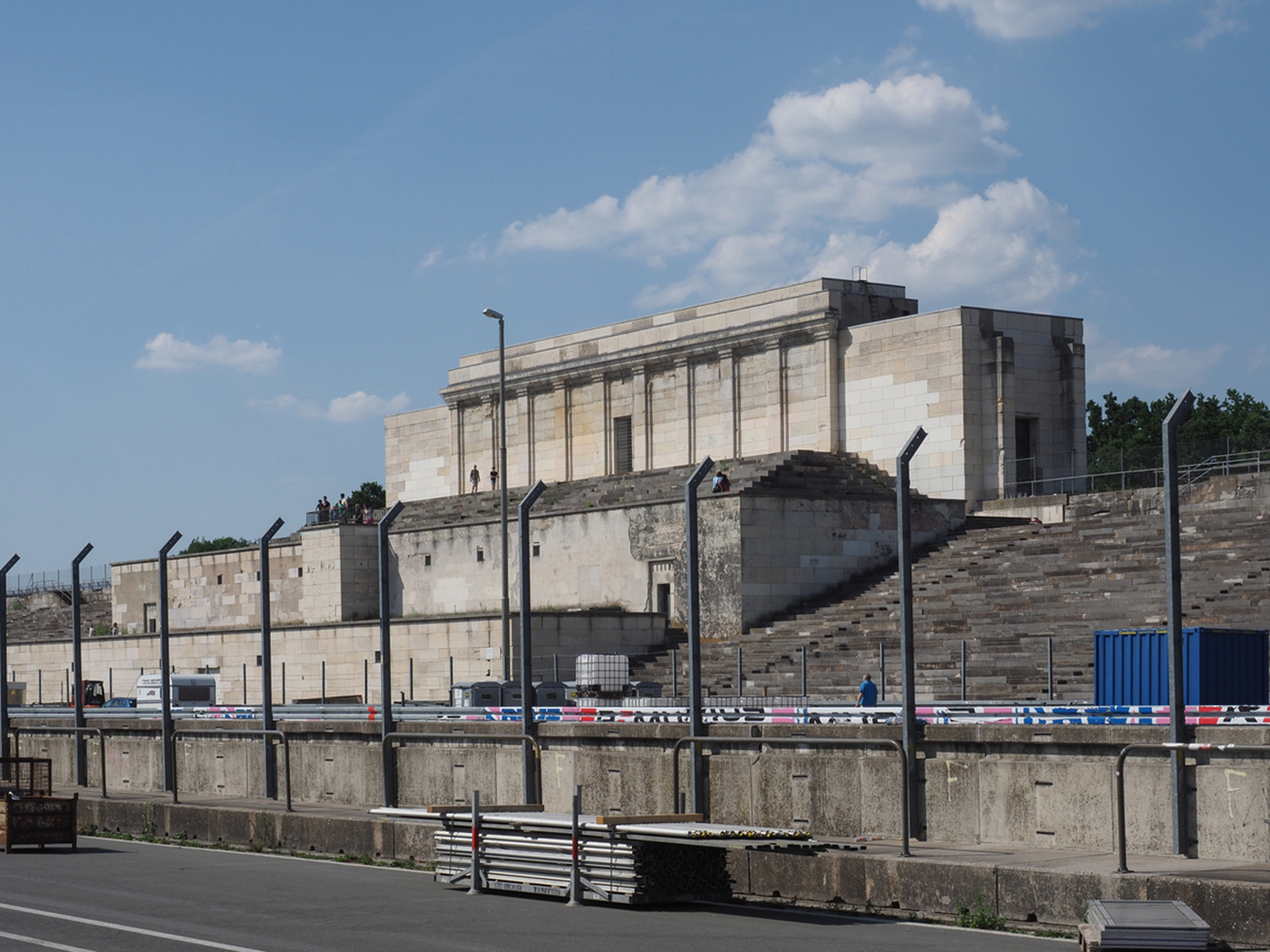 Nuernberg, Germany - Circa June 2022: Zeppelinfeld translation Zeppelin Field tribune designed by architect Albert Speer as part of the Nazi party rally ground