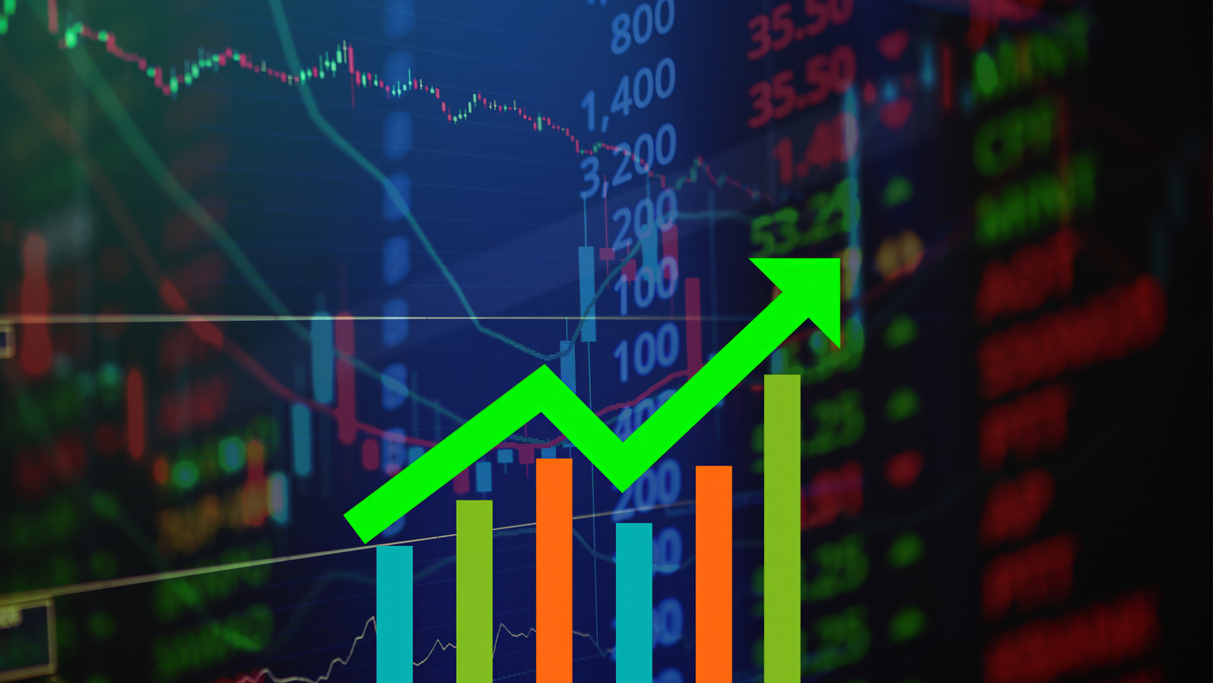 Analysis of finance growth graph and market investment. Financial business plan, earnings, sale and strategy. Stock market chart, exchange financial growth diagram