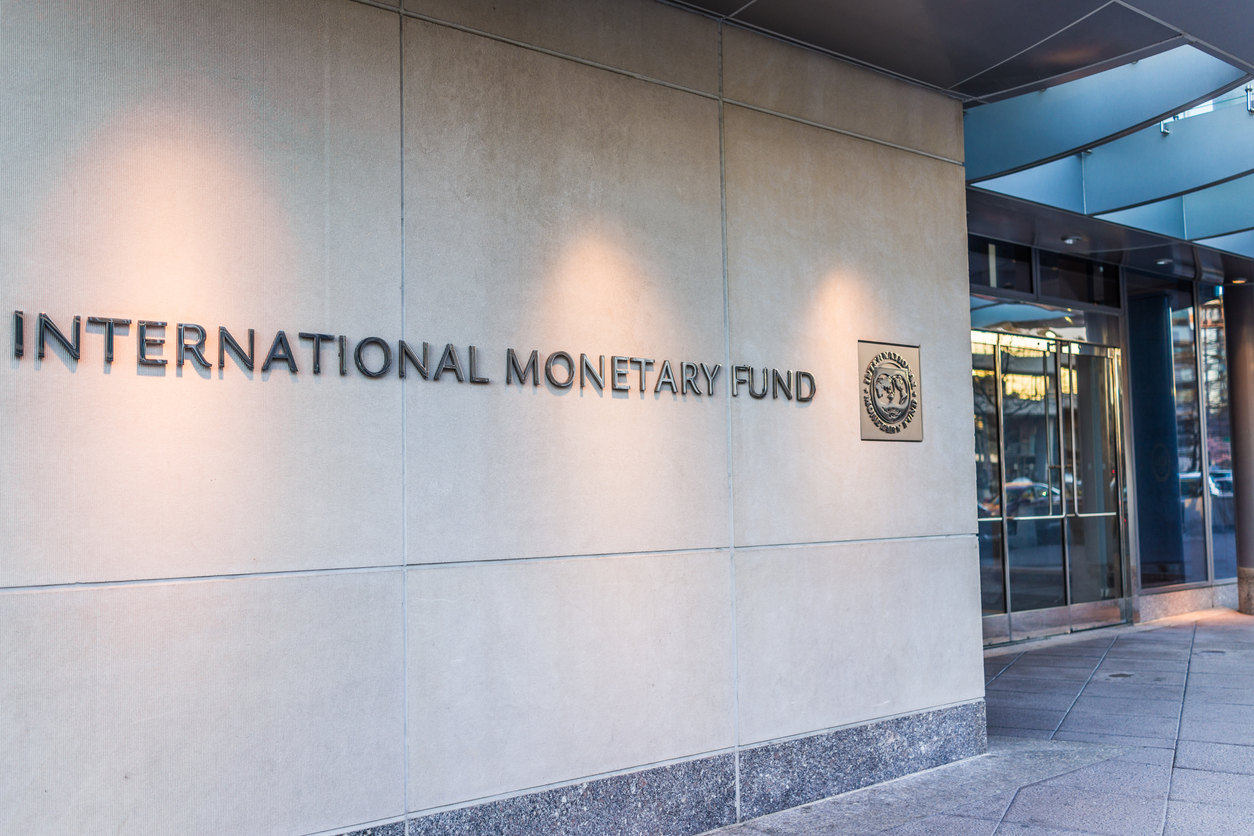 Washington Dc: IMF entrance with sign of International Monetary Fund and logo