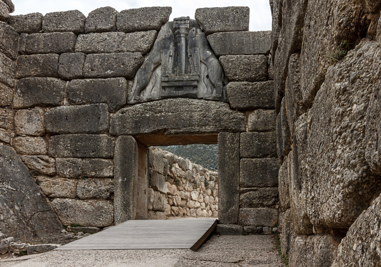 The view of an ancient gates of the mycenaean civilization