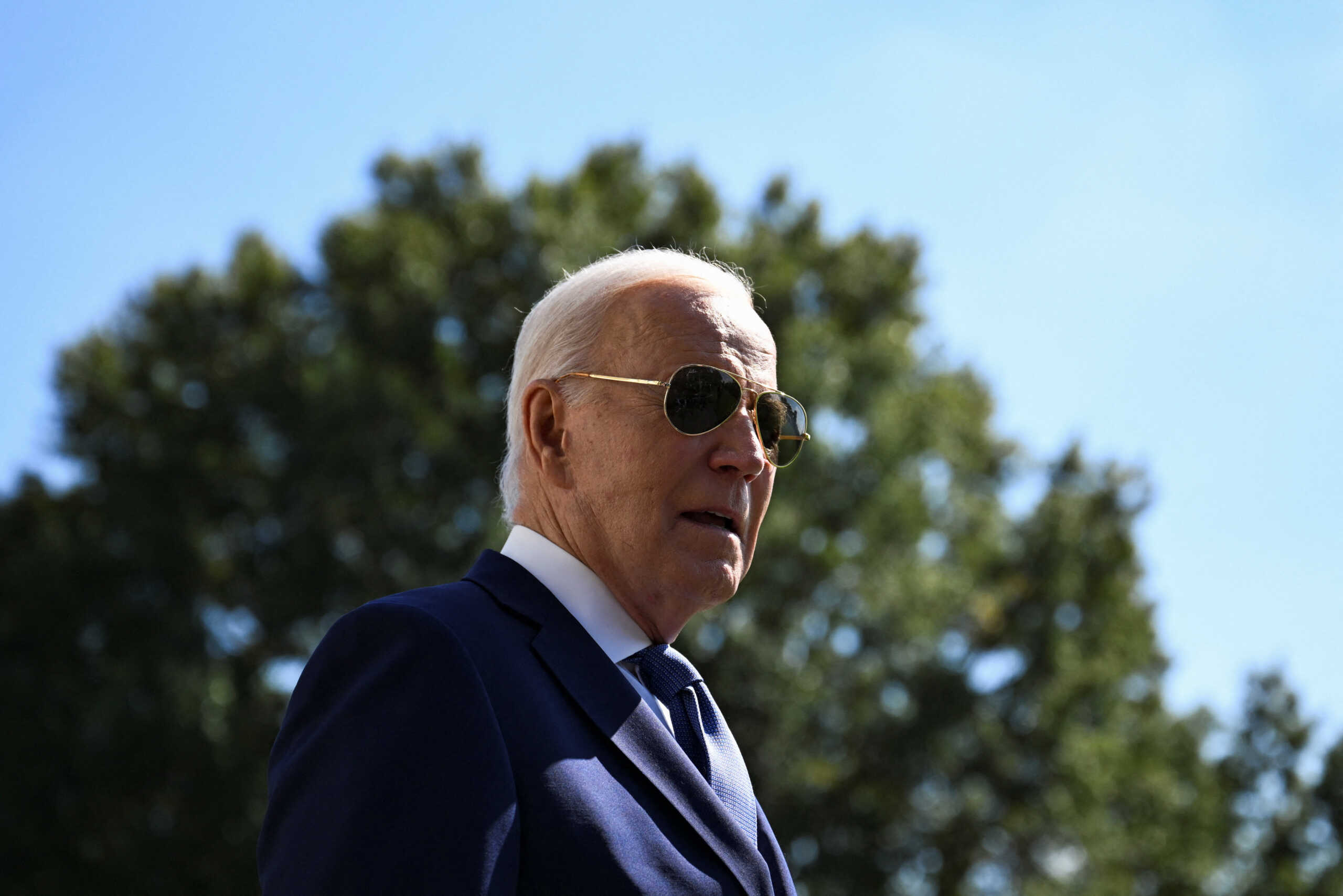 U.S. President Joe Biden speaks to the press before departing for South Bend, Indiana, from the South Lawn of the White House in Washington, U.S., October 5, 2024. REUTERS