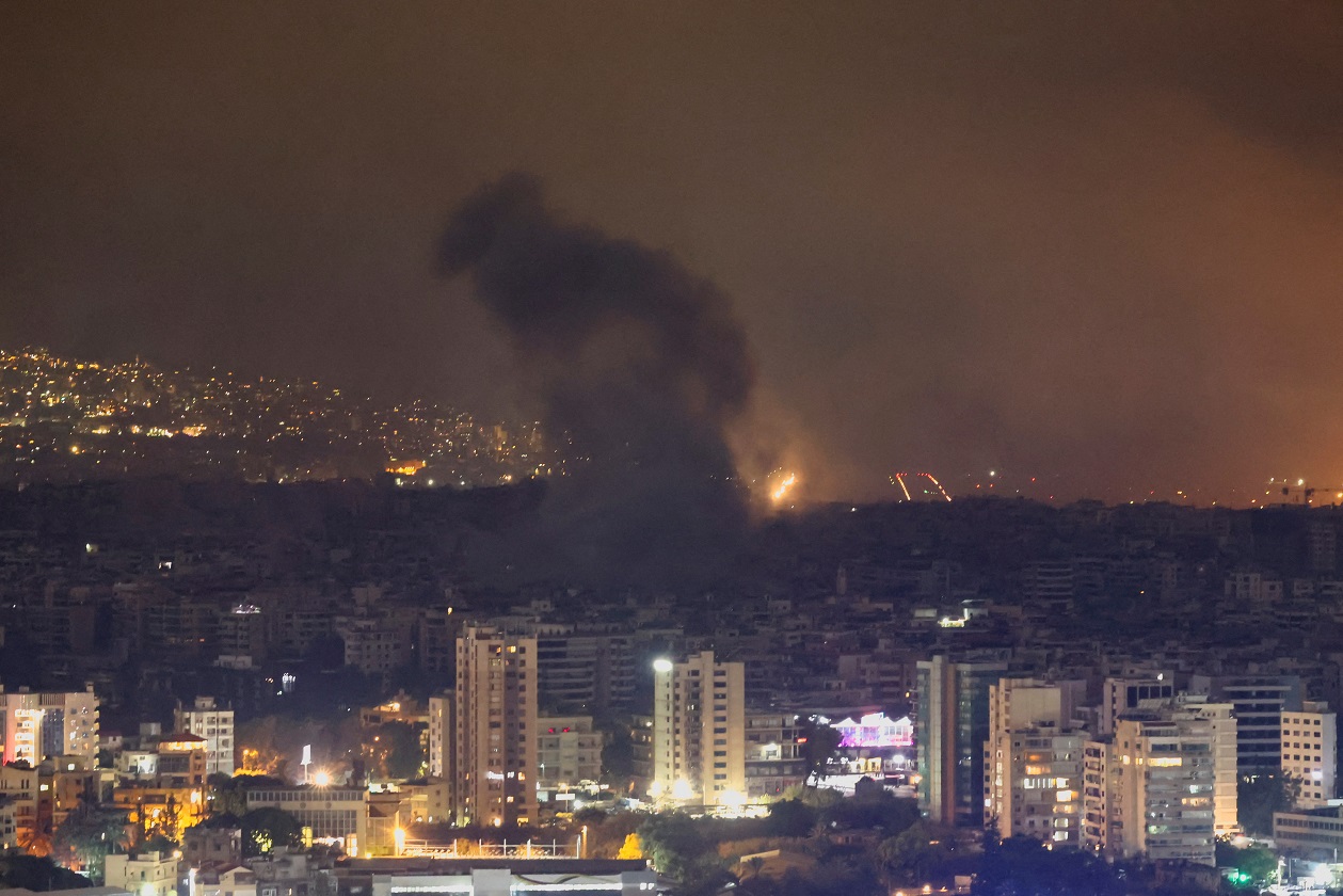 Smoke billows over Beirut southern suburbs after a strike, amid the ongoing hostilities between Hezbollah and Israeli forces, as seen from Sin El Fil, Lebanon October 7, 2024. REUTERS