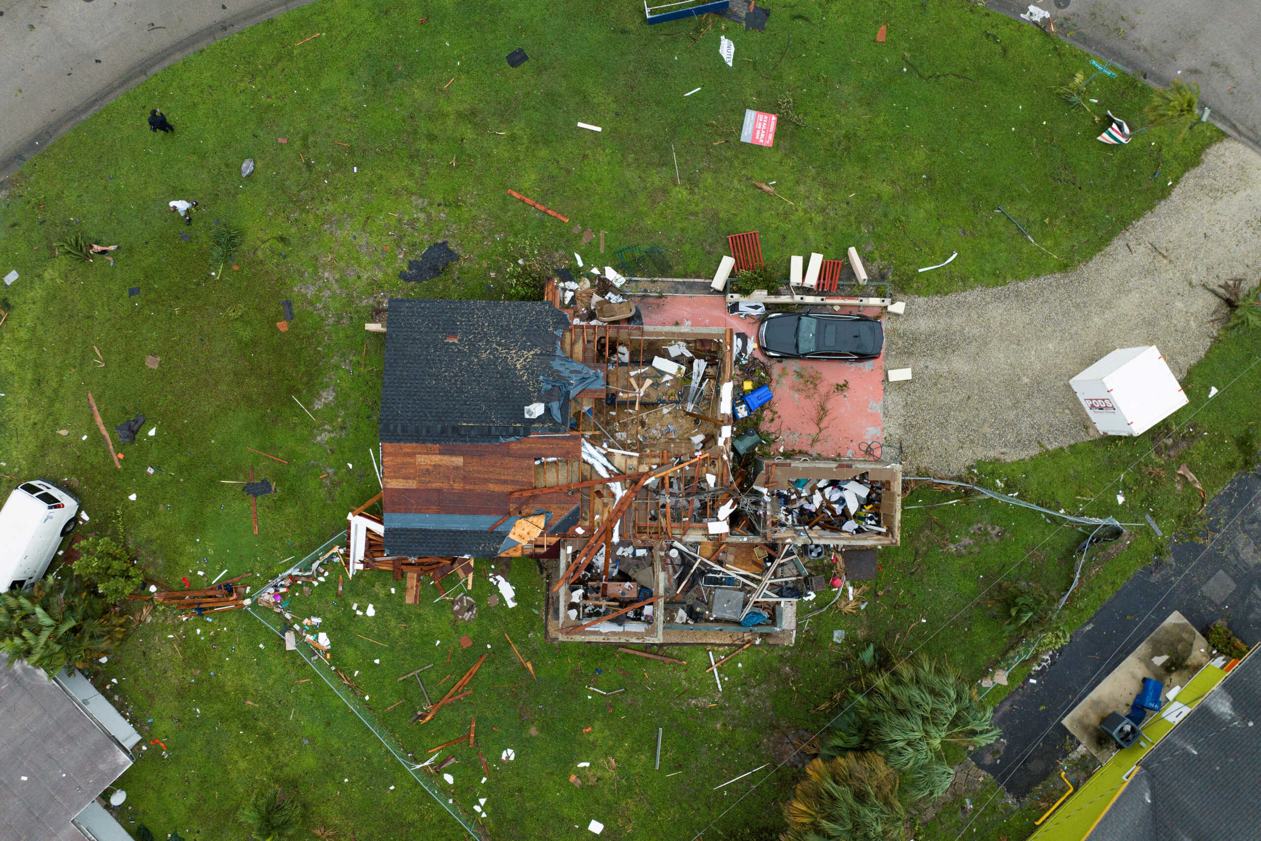 A drone view shows a house destroyed by a tornado as Hurricane Milton approaches Fort Myers, Florida, U.S. October 9, 2024. REUTERS