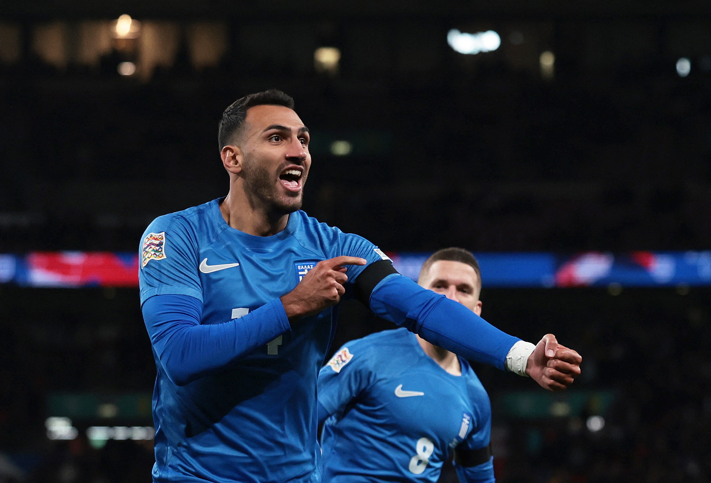 Soccer Football - UEFA Nations League - Group B2 - England v Greece - Wembley Stadium, London, Britain - October 10, 2024 Greece's Vangelis Pavlidis celebrates scoring their first goal Action Images via Reuters