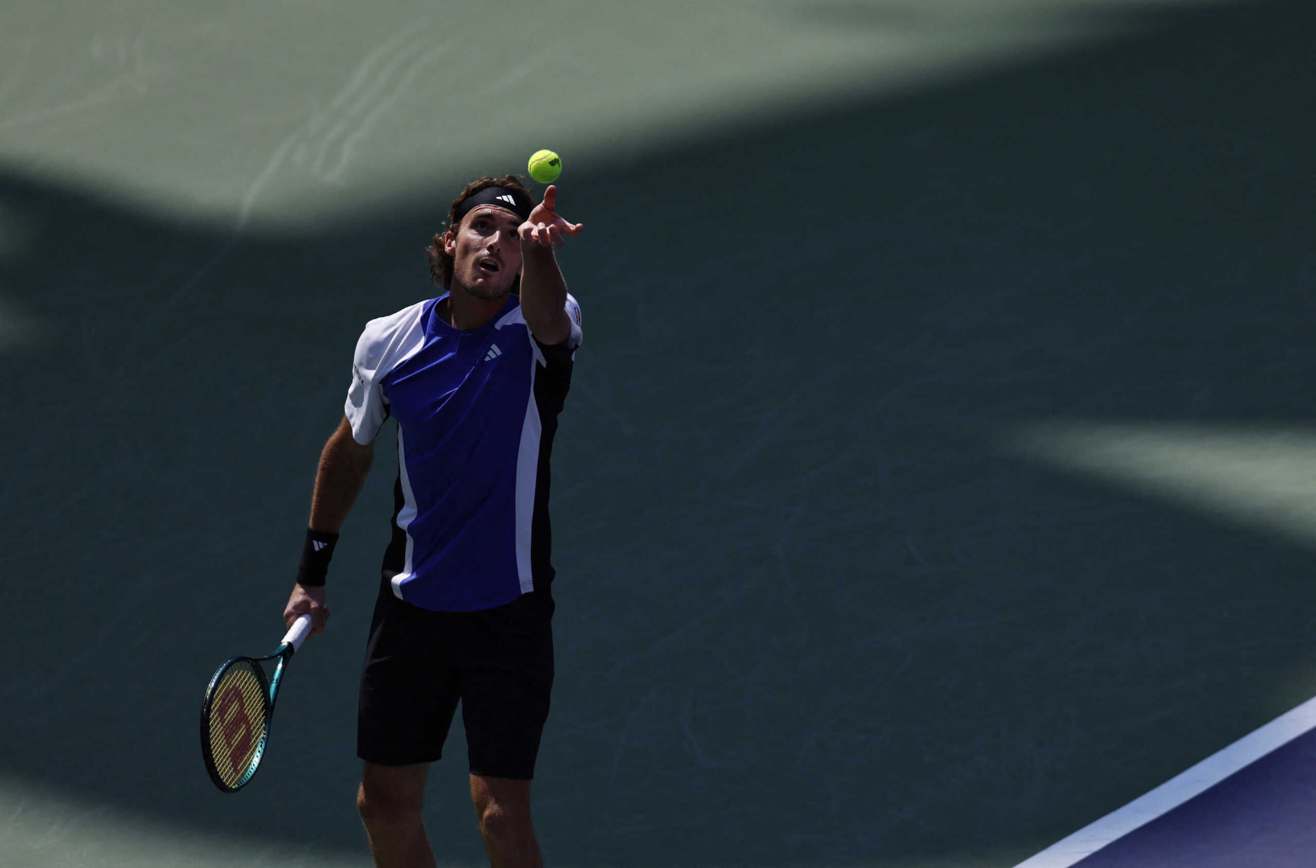 Tennis - Shanghai Masters - Qizhong Forest Sports City Arena, Shanghai, China - October 8, 2024 Greece's Stefanos Tsitsipas in action during his round of 32 match against France's Alexandre Muller REUTERS