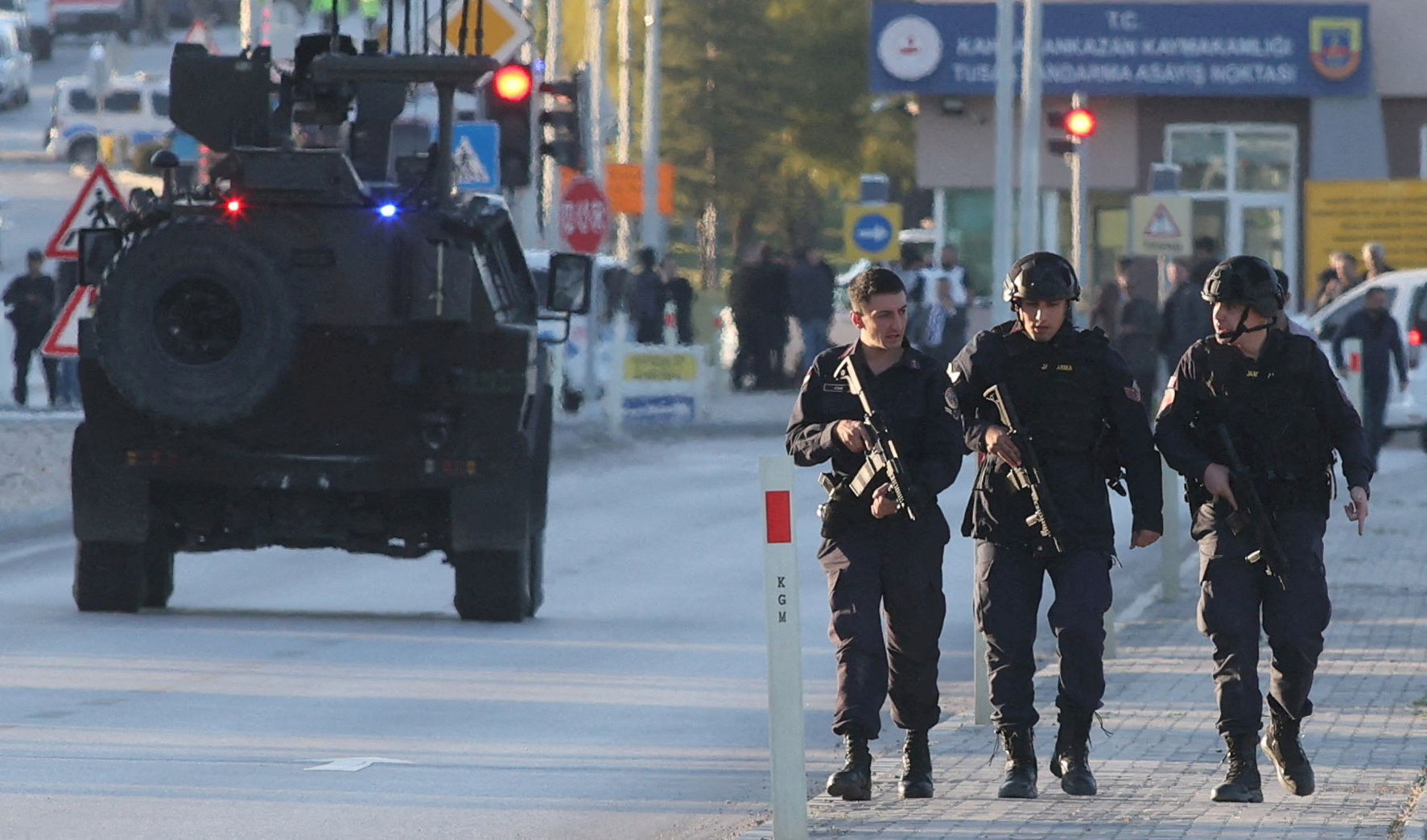 A general view of the entrance of the headquarters of Turkey's aviation company TUSAS, where three people were killed and five others wounded in an attack, near Kahramankazan, a town of Turkish capital Ankara, October 23, 2024. REUTERS