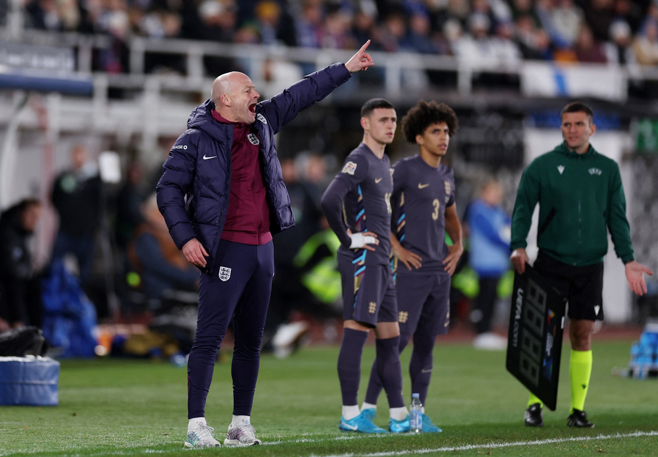 Soccer Football - UEFA Nations League - Group F - Finland v England - Helsinki Olympic Stadium, Helsinki, Finland - October 13, 2024 England interim manager Lee Carsley reacts Action Images via Reuters