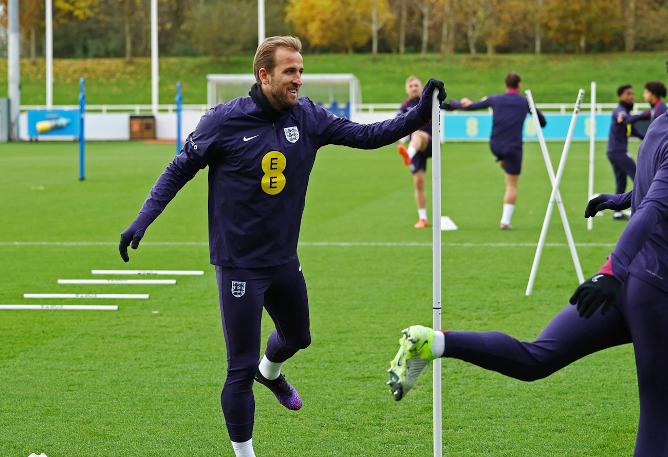 Soccer Football - Nations League - England Training - St George's Park, Burton upon Trent, Britain - November 12, 2024 England's Harry Kane with Ollie Watkins during training Action Images via Reuters