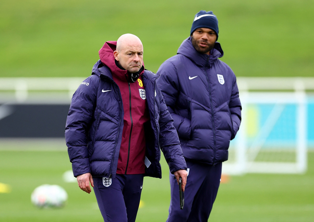 Soccer Football - Nations League - England Training - St George's Park, Burton upon Trent, Britain - November 12, 2024 England interim manager Lee Carsley with interim coach Joleon Lescott during training Action Images via Reuters