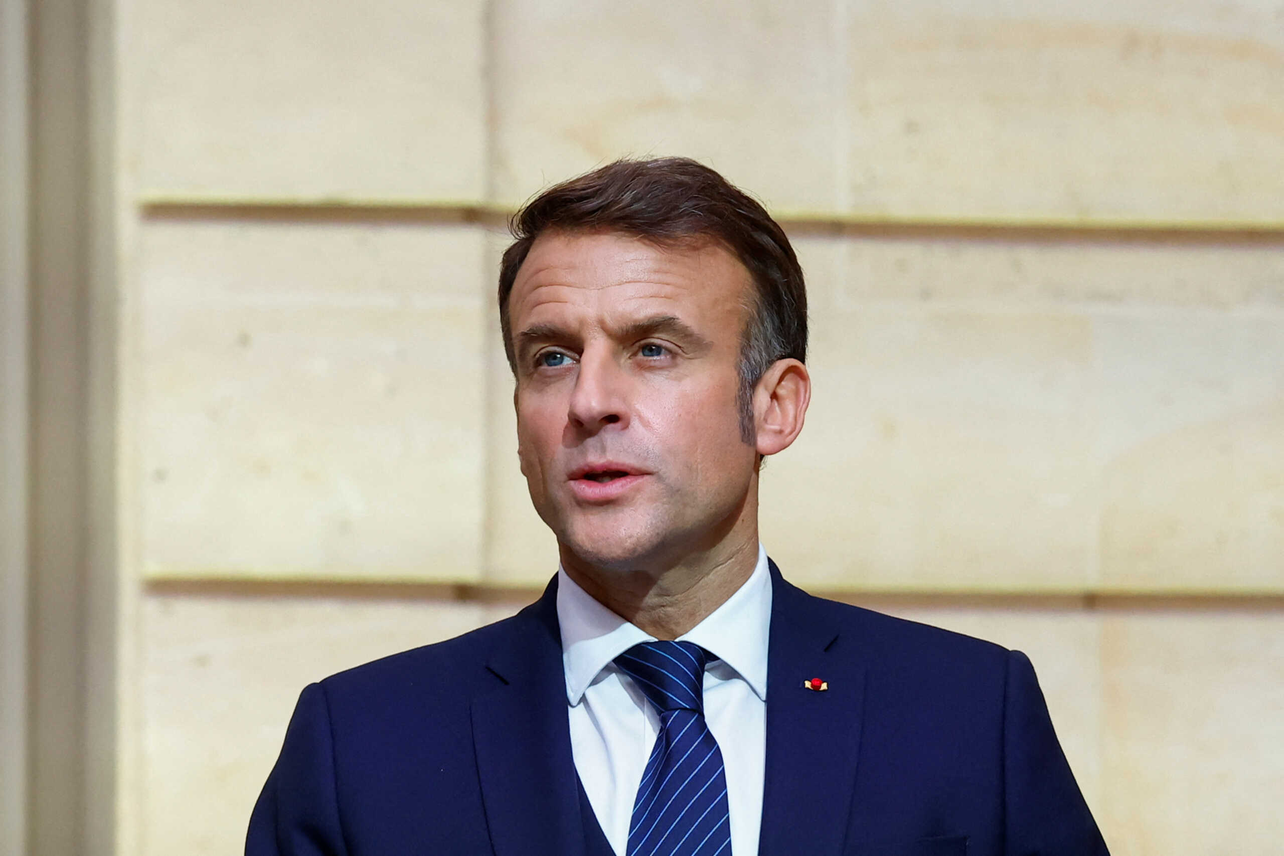 French President Emmanuel Macron delivers statements with NATO Secretary General Mark Rutte (not pictured) during their meeting at the Elysee Palace, in Paris, France, November 12, 2024. REUTERS