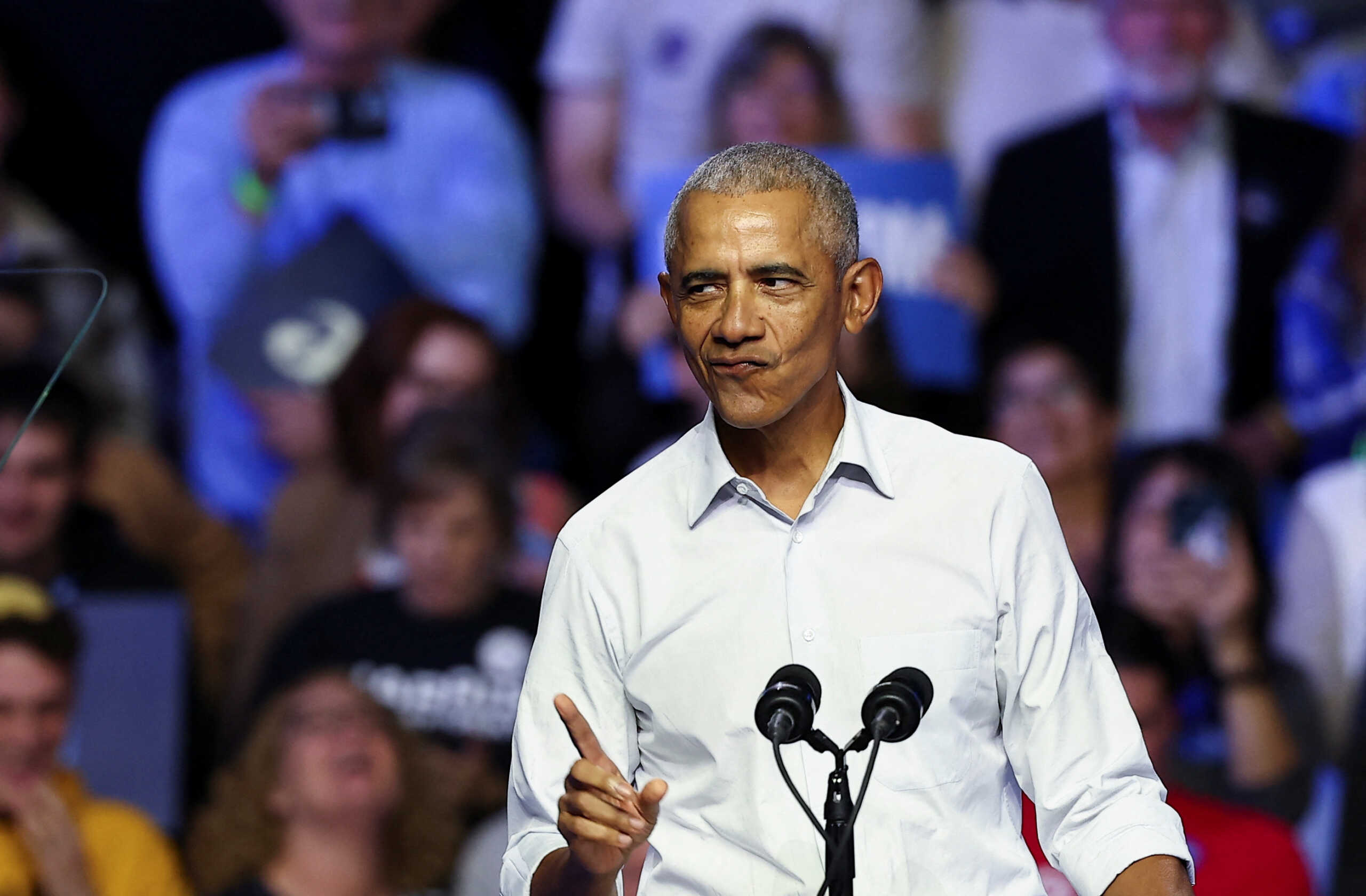 Former U.S. President Barack Obama speaks during a campaign rally for Democratic presidential nominee U.S. Vice President Kamala Harris in Philadelphia, Pennsylvania, U.S., October 28, 2024. REUTERS