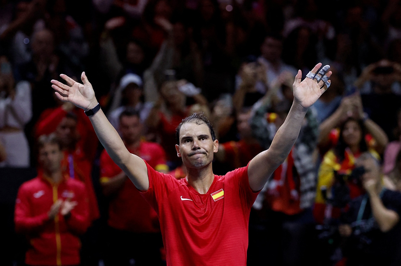 Tennis - Davis Cup Finals - Quarter Final - Netherlands v Spain - Palacio de Deportes Jose Maria Martin Carpena Arena, Malaga, Spain - November 19, 2024  Spain's Rafael Nadal reacts after losing his match against Netherlands' Botic van de Zandschulp REUTERS