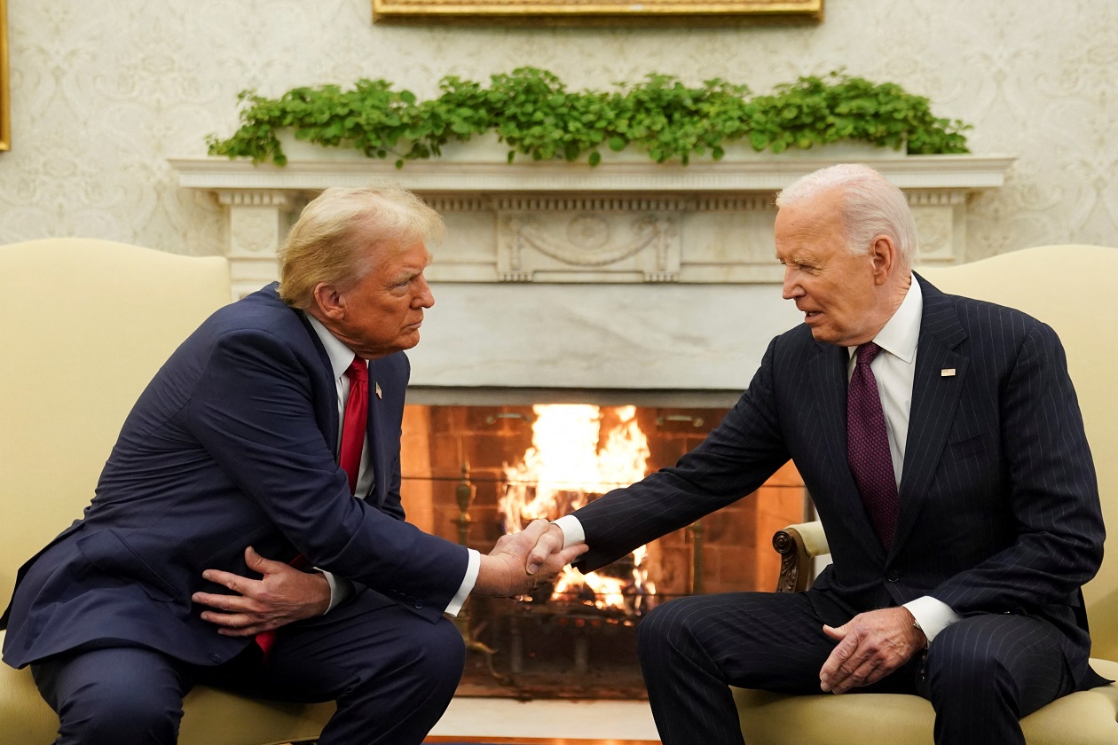 U.S. President Joe Biden meets with President-elect Donald Trump in the Oval Office at the White House in Washington, U.S., November 13, 2024. REUTERS