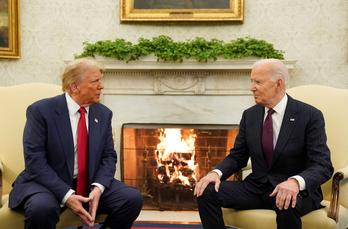 U.S. President Joe Biden meets with President-elect Donald Trump in the Oval Office at the White House in Washington, U.S., November 13, 2024. REUTERS