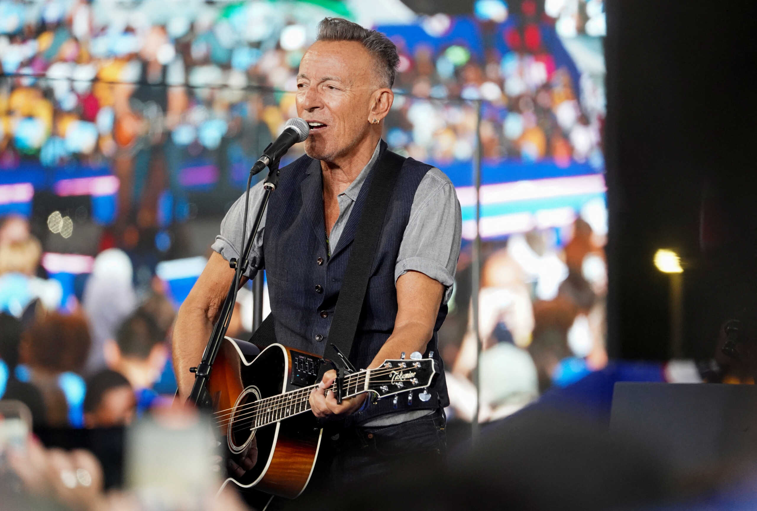 Bruce Springsteen performs at Democratic presidential nominee U.S. Vice President Kamala Harris' rally in Atlanta, Georgia, U.S., October 24, 2024. REUTERS