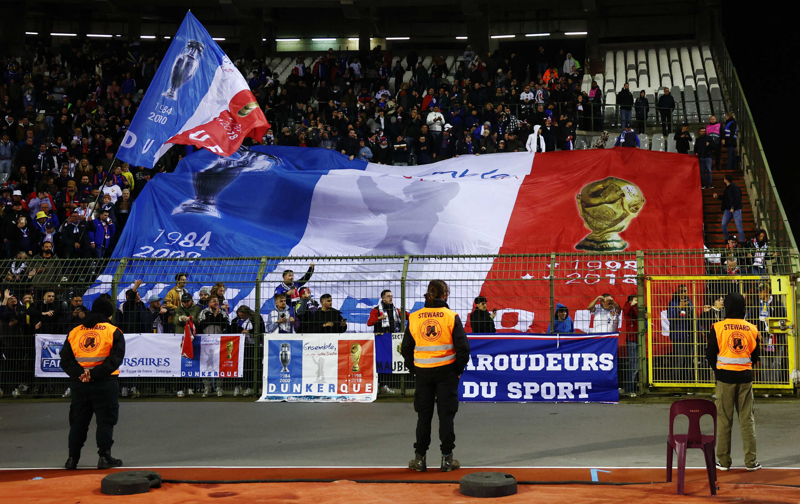 Soccer Football - UEFA Nations League - Group A2 - Belgium v France - King Baudouin Stadium, Brussels, Belgium - October 14, 2024 France fans celebrate after the match REUTERS