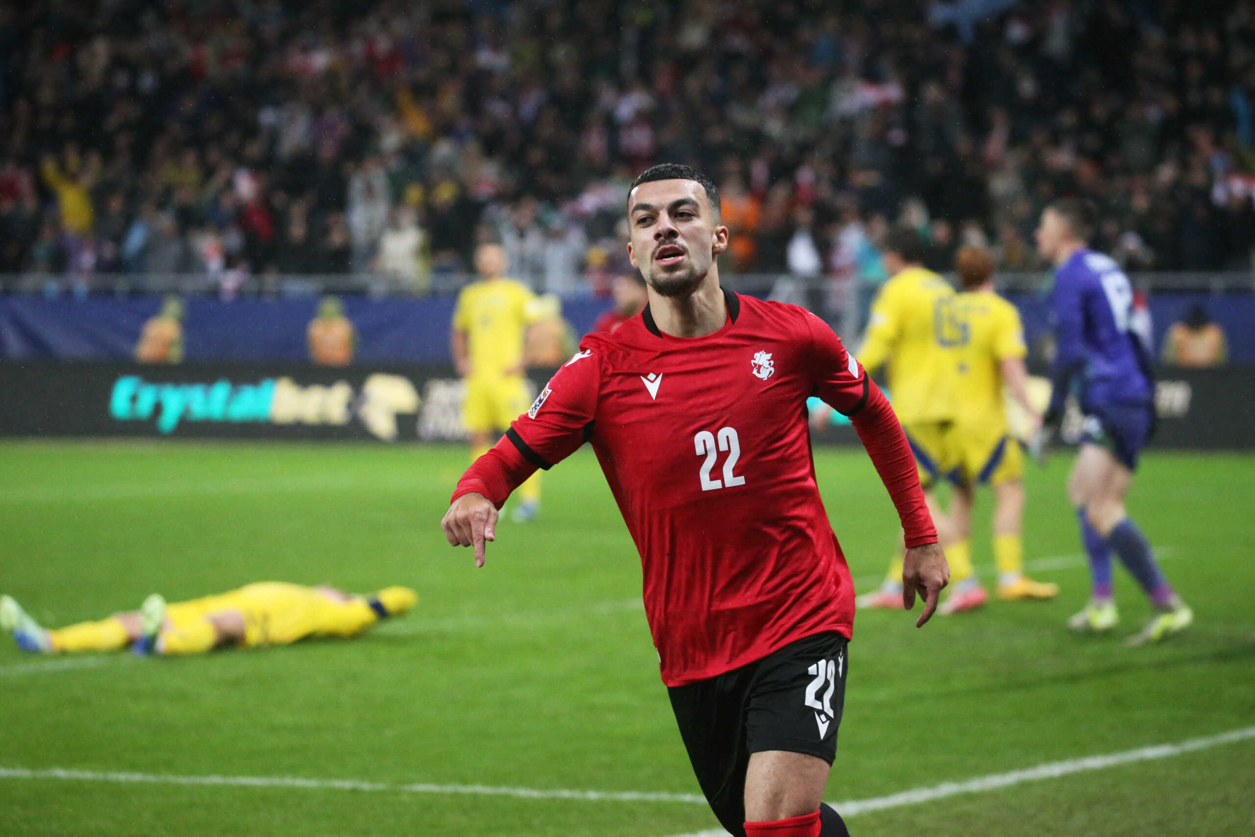 Soccer Football - Nations League - Group Stage - Georgia v Ukraine - Adjarabet Arena, Batumi, Georgia - November 16, 2024 Georgia's Georges Mikautadze celebrates scoring their first goal REUTERS