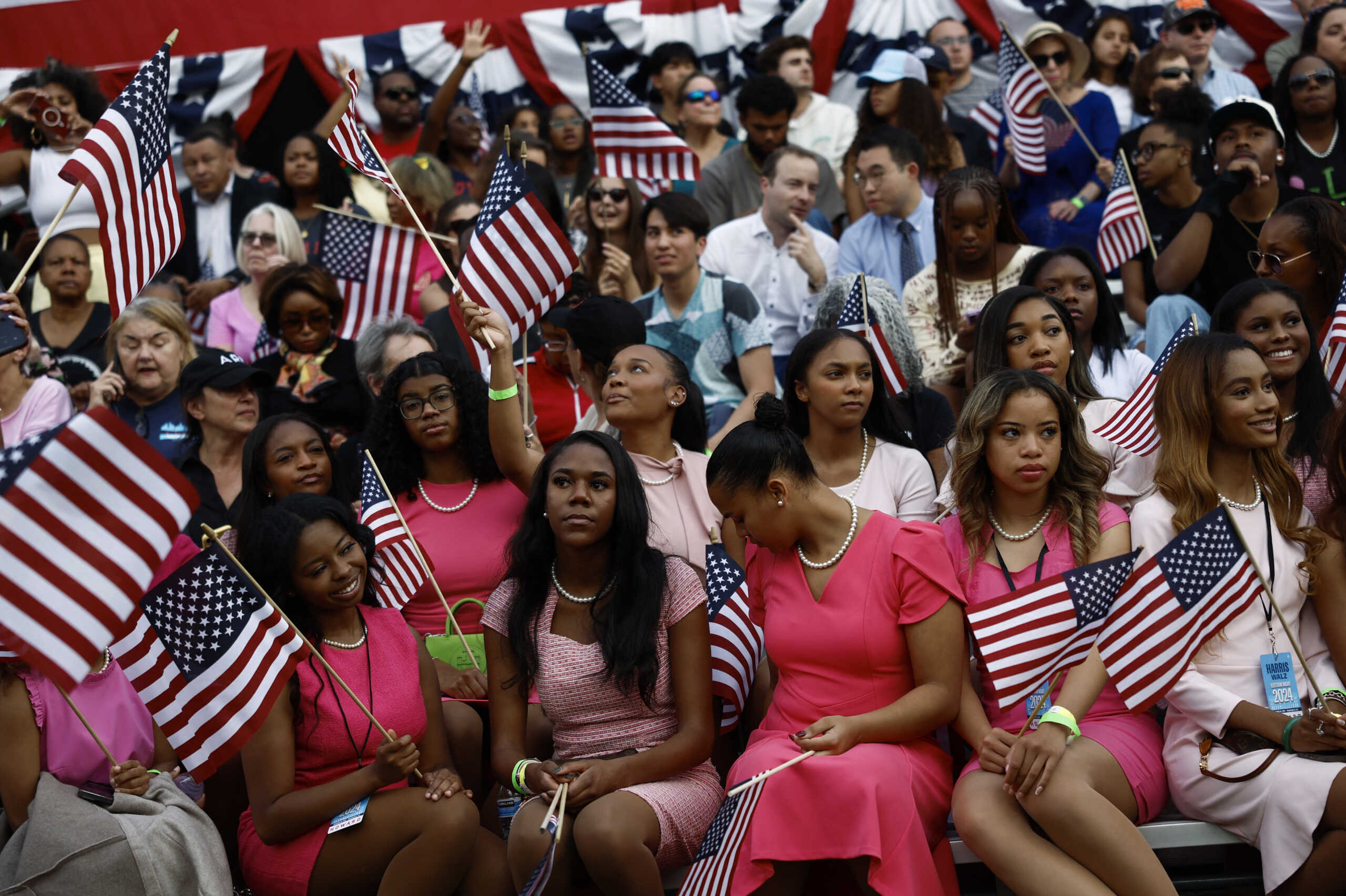 Supporters of Democratic presidential nominee U.S. Vice President Kamala Harris listen as she delivers remarks, conceding 2024 U.S. presidential election to President-elect Donald Trump, at Howard University in Washington, U.S., November 6, 2024. REUTERS