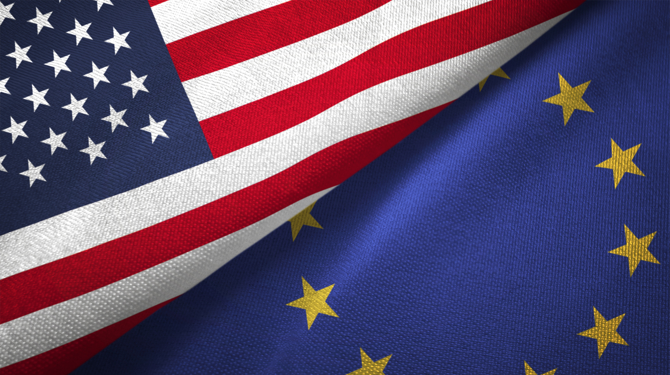 European Union and United States flags together realtions textile cloth fabric texture