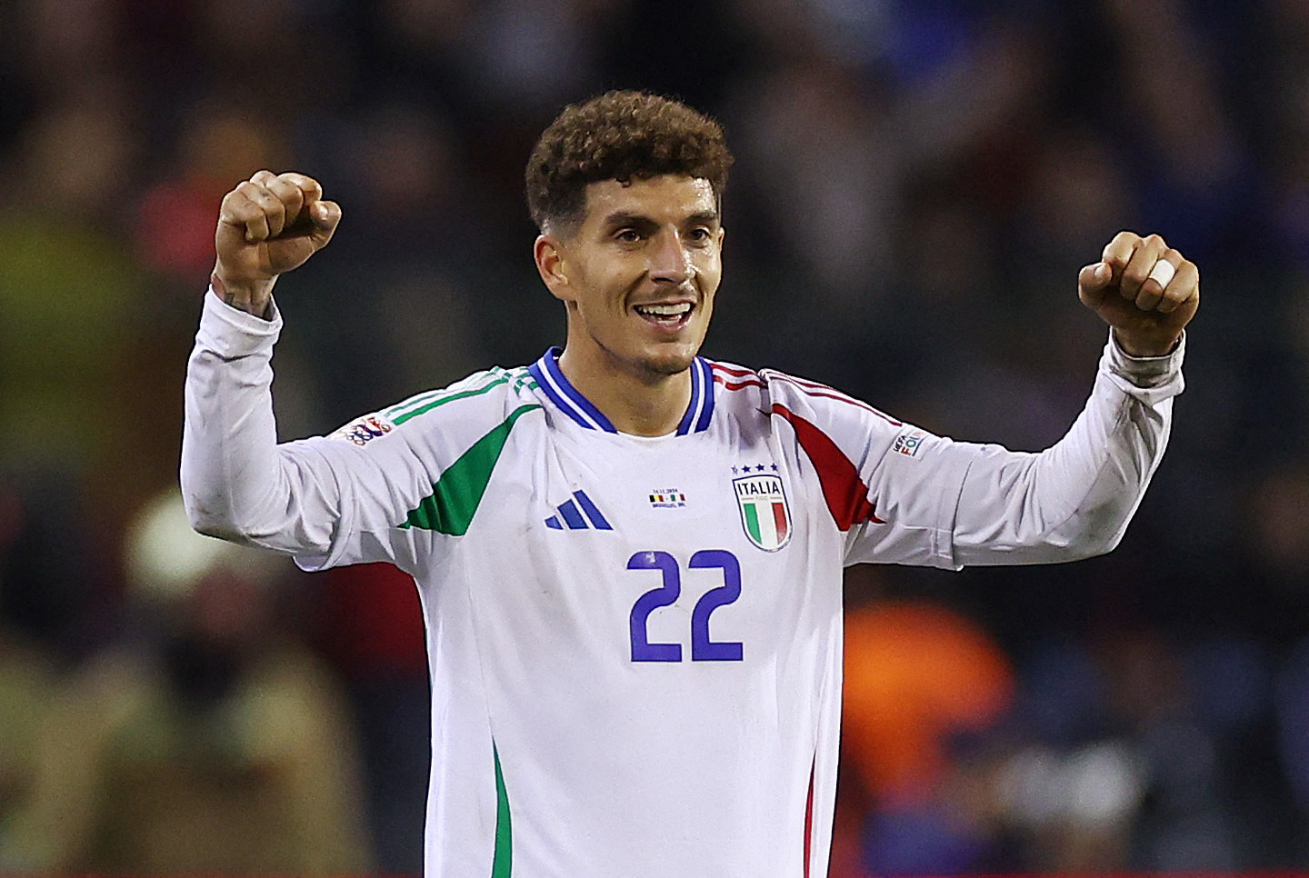 Soccer Football - Nations League - Group Stage - Belgium v Italy - King Baudouin Stadium, Brussels, Belgium - November 14, 2024 Italy's Giovanni Di Lorenzo celebrates after the match REUTERS