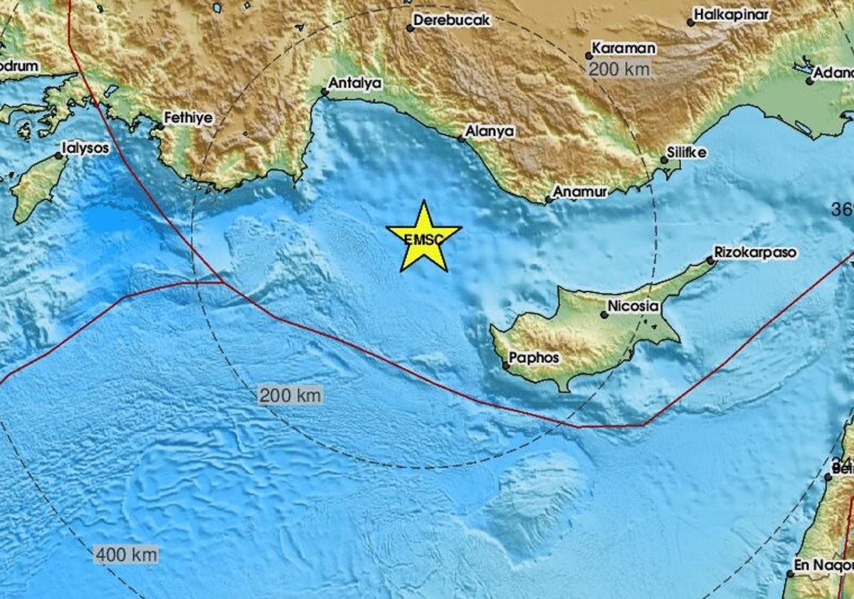 Σεισμός 4,8 Ρίχτερ βορειοδυτικά της Κύπρου με επίκεντρο τον κόλπο της Αττάλειας