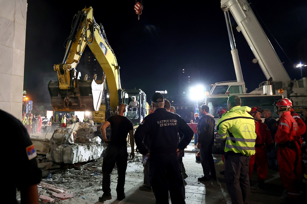 Rescuers work at the scene where the roof of a train station collapsed, killing several people, in Novi Sad, Serbia November 1, 2024. REUTERS