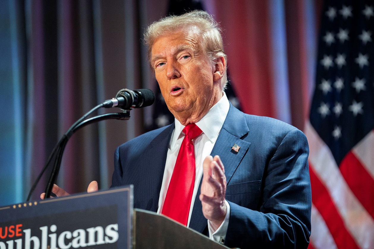 US President-elect Donald Trump speaks during a meeting with House Republicans at the Hyatt Regency hotel in Washington, DC, U.S. on November 13, 2024.     ALLISON ROBBERT