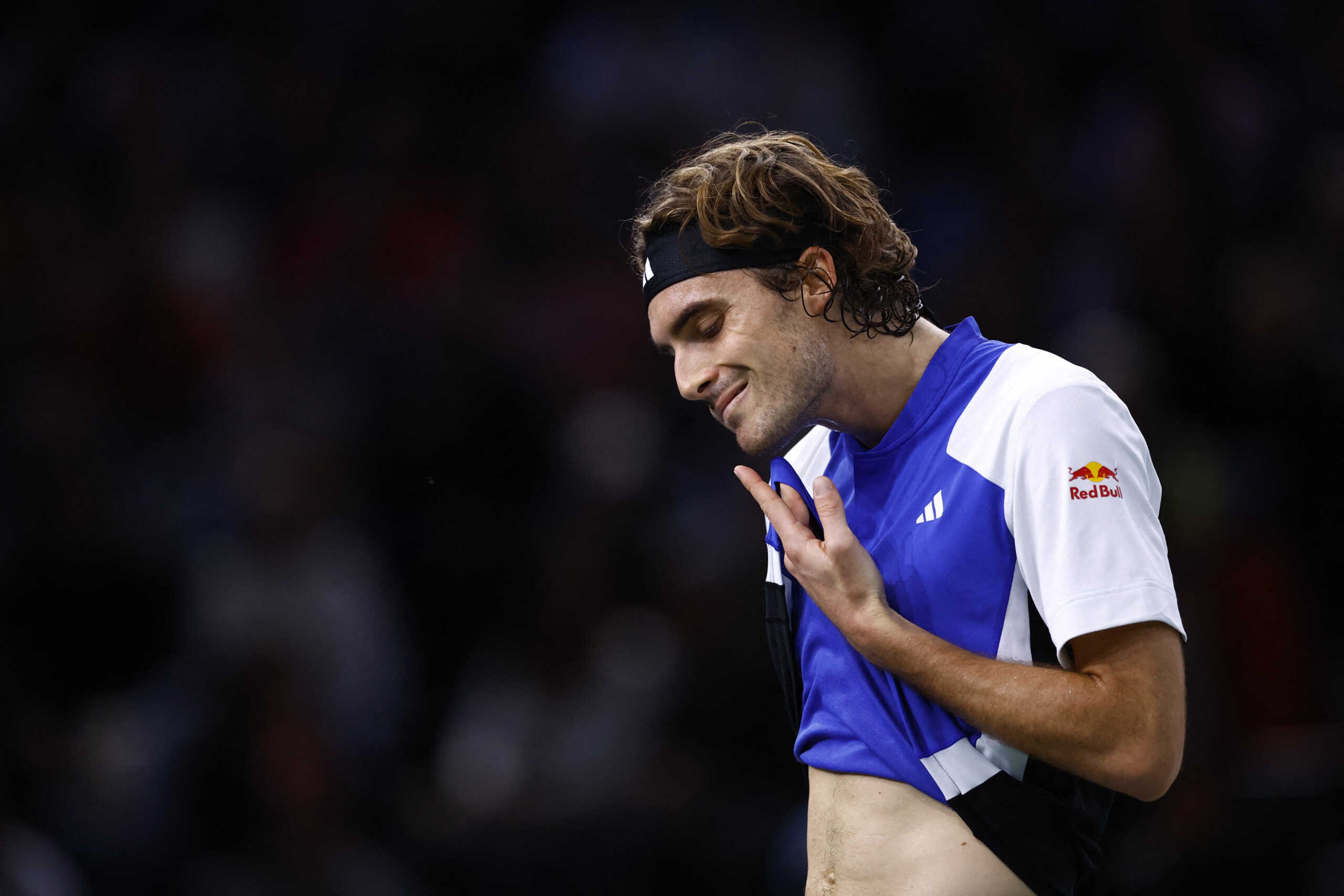 Tennis - Paris Masters - Accor Arena, Paris, France - November 1, 2024 Greece's Stefanos Tsitsipas reacts during his quarter final match against Germany's Alexander Zverev REUTERS