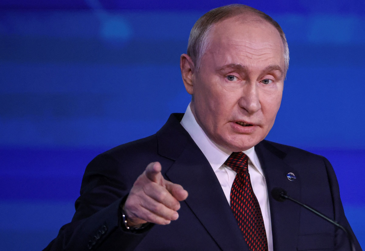 Russian President Vladimir Putin delivers a speech during a plenary session as part of the 21st annual meeting of the Valdai Discussion Club titled 'Lasting peace on what basis? Common security and equal opportunities for development in the 21st century' in Sochi, Krasnodar region, Russia, 07 November 2024.    MAXIM SHIPENKOV