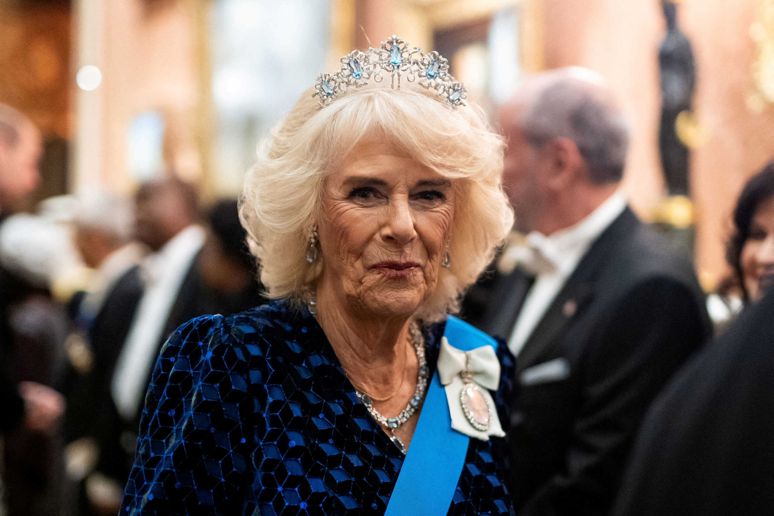 FILE PHOTO: Britain's Queen Camilla attends a Diplomatic Corps reception at Buckingham Palace in London, Britain, November 19, 2024. Aaron Chown