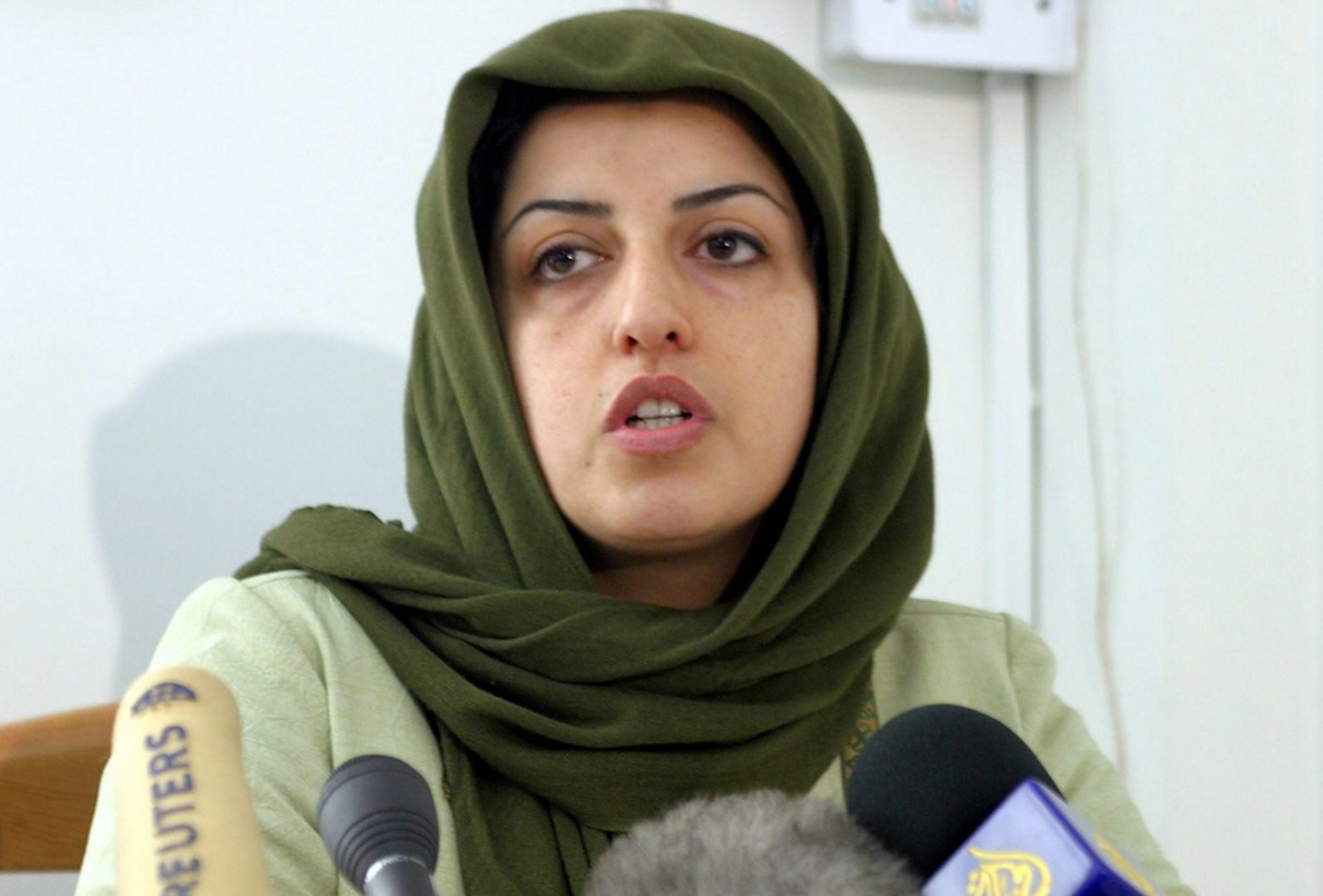 epa10903214 (FILE) - Iranian activist Narges Mohammadi speaks during the first-ever conference on human rights violations at the Human Rights Centre in Teheran, Iran, 17 January 2005 (reissued 06 October 2023). Mohammadi was awarded the Nobel Peace Prize on 06 October 2023 'for her fight against women's oppression in Iran and her fight to promote human rights and freedom for all,' the Norwegian Nobel Committee’s chairwoman said during the award ceremony in Oslo.  EPA