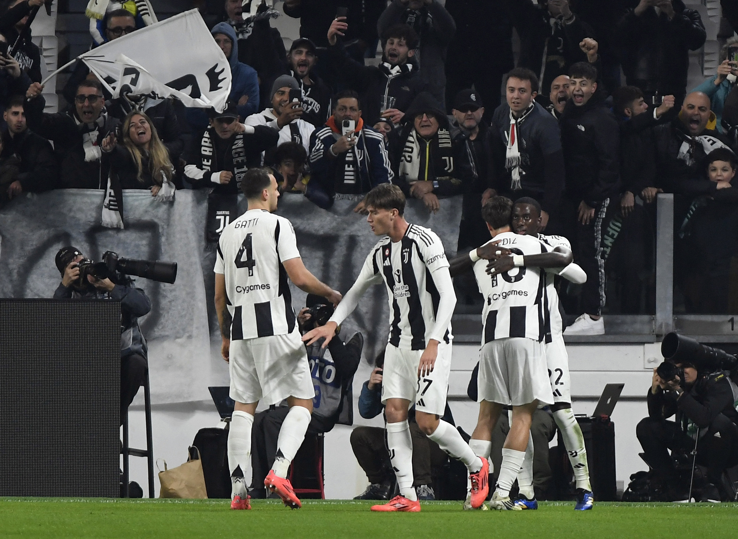 Soccer Football - Serie A - Juventus v Torino - Allianz Stadium, Turin, Italy - November 9, 2024 Juventus' Timothy Weah celebrates scoring their first goal with Kenan Yildiz REUTERS