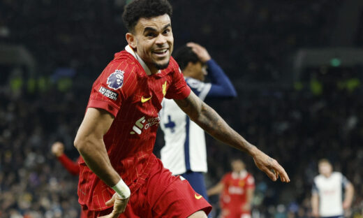 Soccer Football - Premier League - Tottenham Hotspur v Liverpool - Tottenham Hotspur Stadium, London, Britain - December 22, 2024 Liverpool's Luis Diaz celebrates scoring their sixth goal Action Images via Reuters