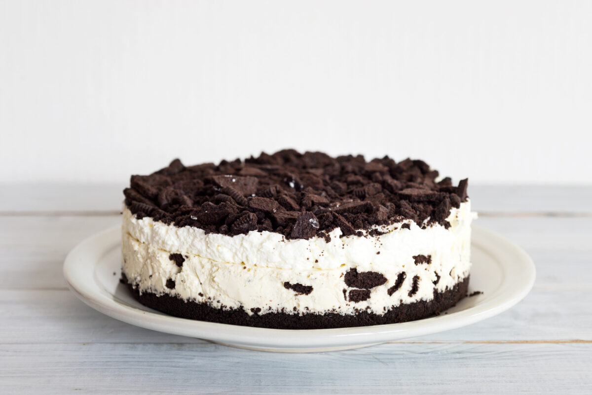 Cheesecake Oreo με επικάλυψη γκανάς λευκής σοκολάτας