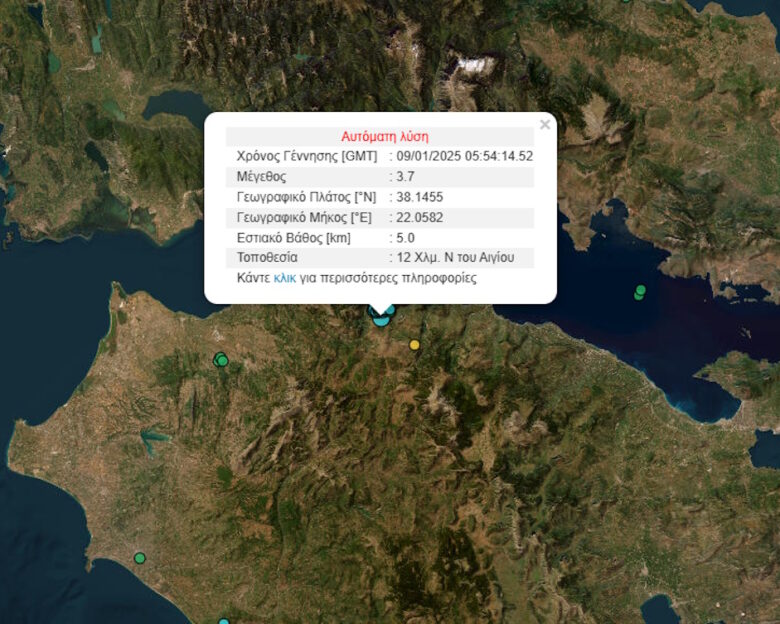 Σεισμός στο Αίγιο μεγέθους 3,7 Ρίχτερ