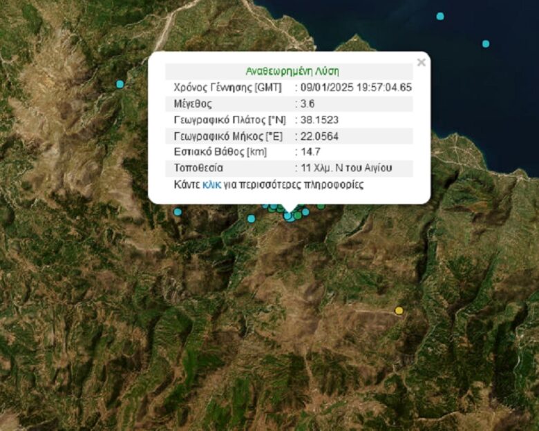 Σεισμός 3,6 Ρίχτερ στο Αίγιο σε χαμηλό εστιακό βάθος
