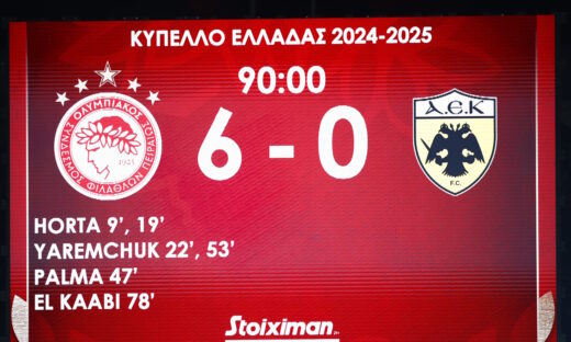 Ολυμπιακός - ΑΕΚ 6-0 στον φωτεινό πίνακα του "Καραϊσκάκης"