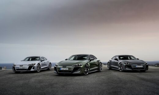 Static photo,
Audi S e-tron GT, Colour: Florett silver metallic; Audi RS e-tron GT, Colour: Nimbus grey perl effect; Audi RS e-tron GT performance, Colour: Bedford green metallic