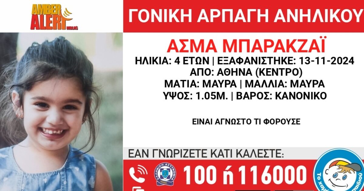 Πατέρας απήγαγε την 4χρονη κόρη του – Η ανακοίνωση του Χαμόγελου του Παιδιού