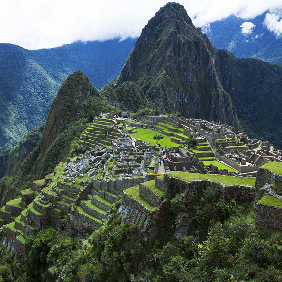 The ruins of Manchu Picchu in the Andes Mountains of Peru.