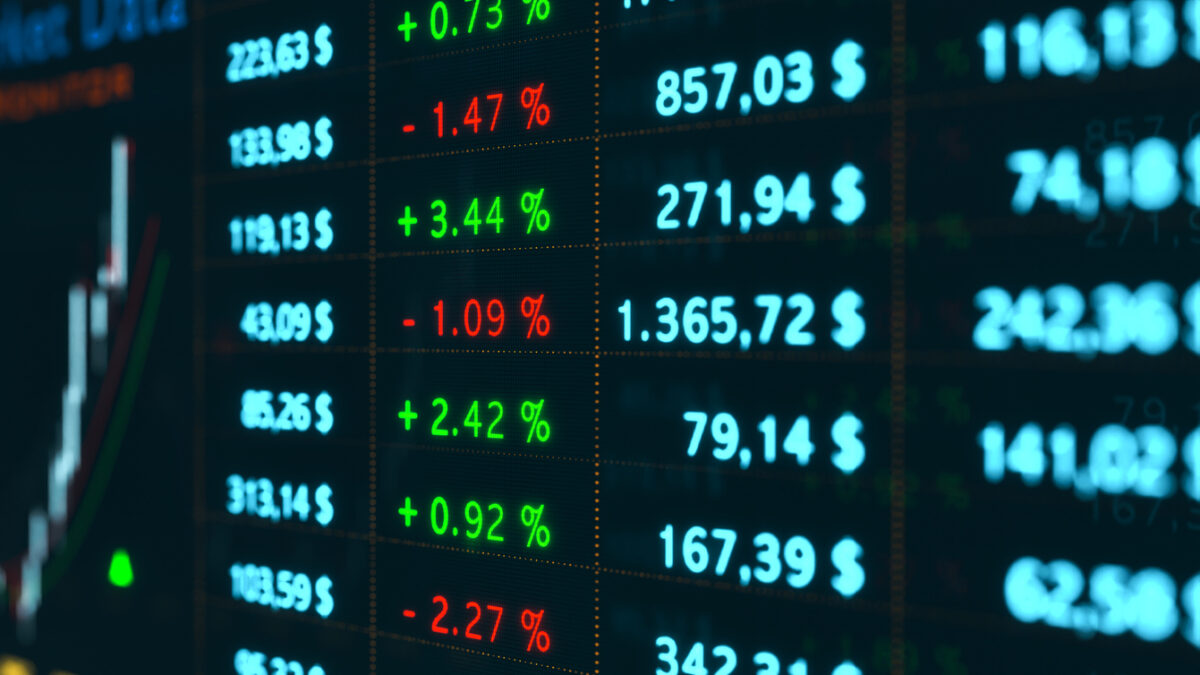 Business and stock exchange data on the screen