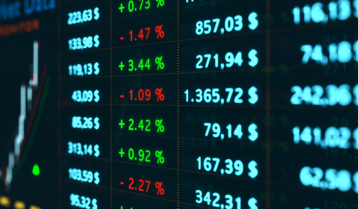 Business and stock exchange data on the screen