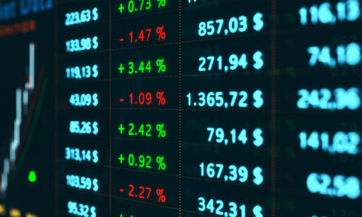 Business and stock exchange data on the screen