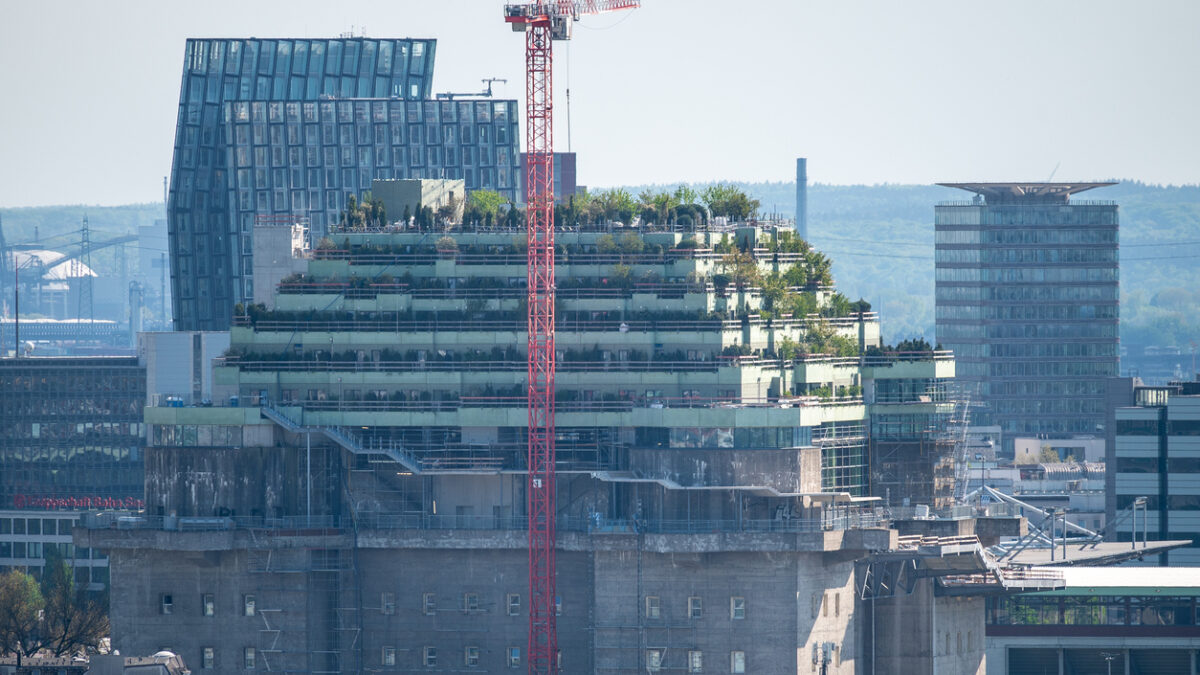 More than 4000 trees are planted on top of a world war 2 bunker in Hamburg, Germany. On May 15th 2023 the green roof project is still under construction..