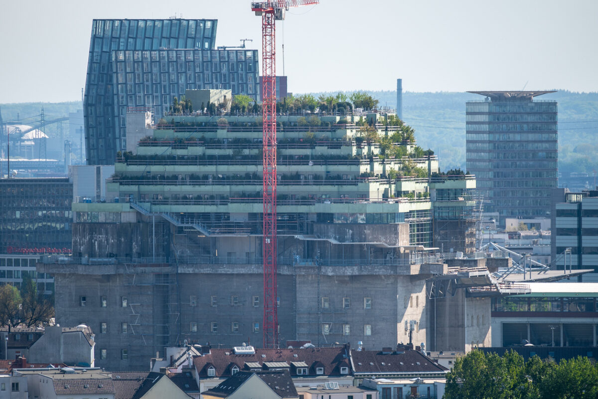 More than 4000 trees are planted on top of a world war 2 bunker in Hamburg, Germany. On May 15th 2023 the green roof project is still under construction..