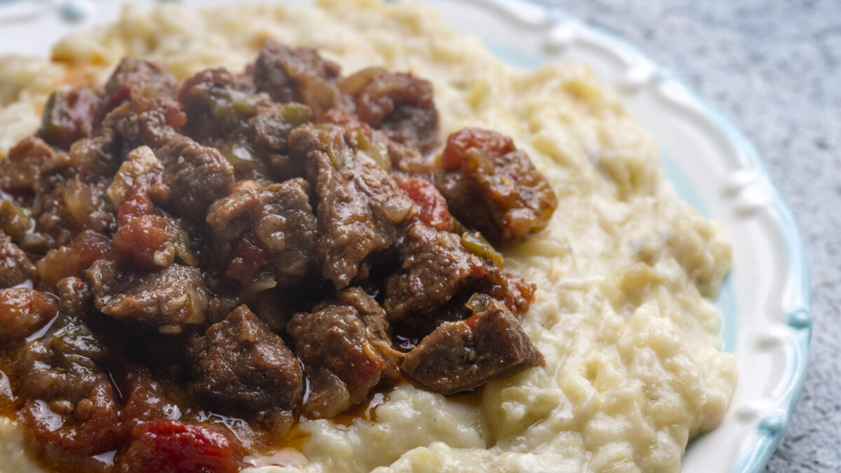 Turkish Food Hunkar Begendi made with Eggplant and Meat